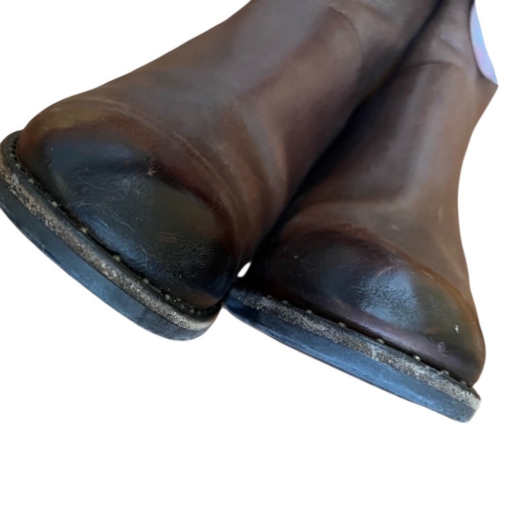 Paul Green 7 Brown Oiled Leather Ankle Boots Booties Stacked Heel Luxury Chic - Picture 8 of 12